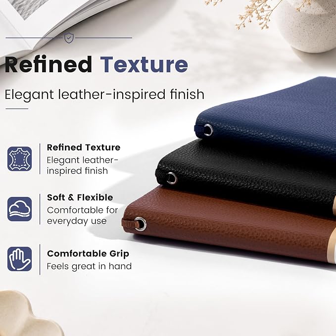 CAGIE Lined Journal Notebooks 3 Pack, 176 Pages Each, A5 Softcover, College Ruled, 100 GSM Thick Paper, for Work, Writing, School (Brown, Black, Navy Blue) (5.7'' x 8.3'')