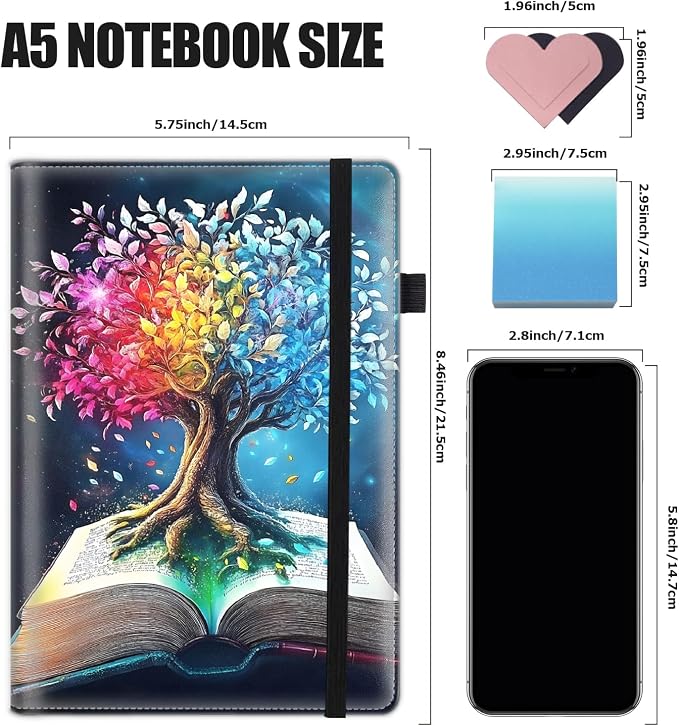 Hardcover Executive Notebooks, A5 PU Leather Lined Journal Notebook, 200 Pages Thick Paper Subject Notebooks for School,Work,Home Writing Business Notebook, Diary Book ，Glowing Tree Book