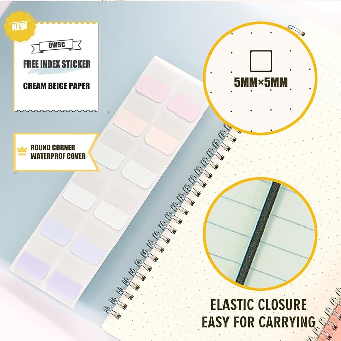 OWSC 4 Pack Dotted Spiral Notebook, Hardcover Notebooks for Work A5 Dot | 5.9 x 8.3 IN Notebooks College Ruled for Note Taking, School and Journal with 80 Sheets/160 Pages 110 GSM Thick Papers