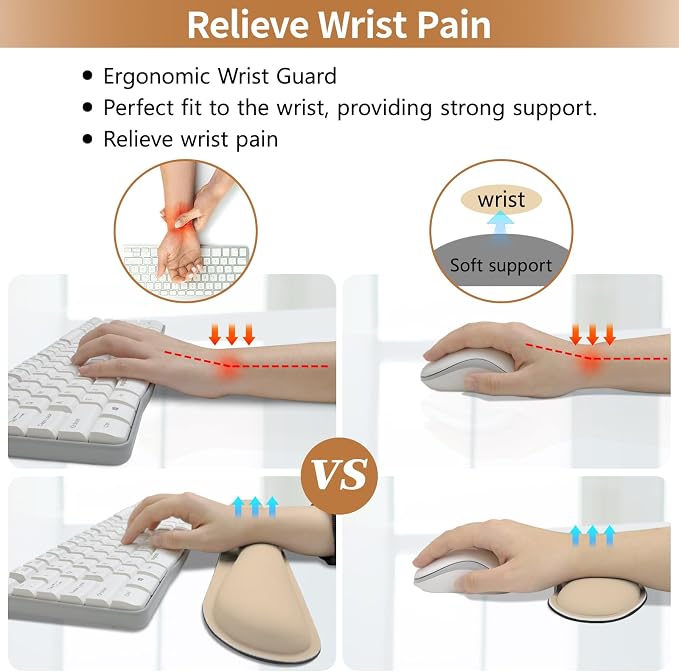 Beige Leather Desk Pad and Keyboard Wrist Rest, 3in1 Mouse Pad + Keyboard Wrist Rest + Mouse Wrist Rest, Non-Slip Waterproof Desk Writing Pad for Office and Home (27.6"×13.8")