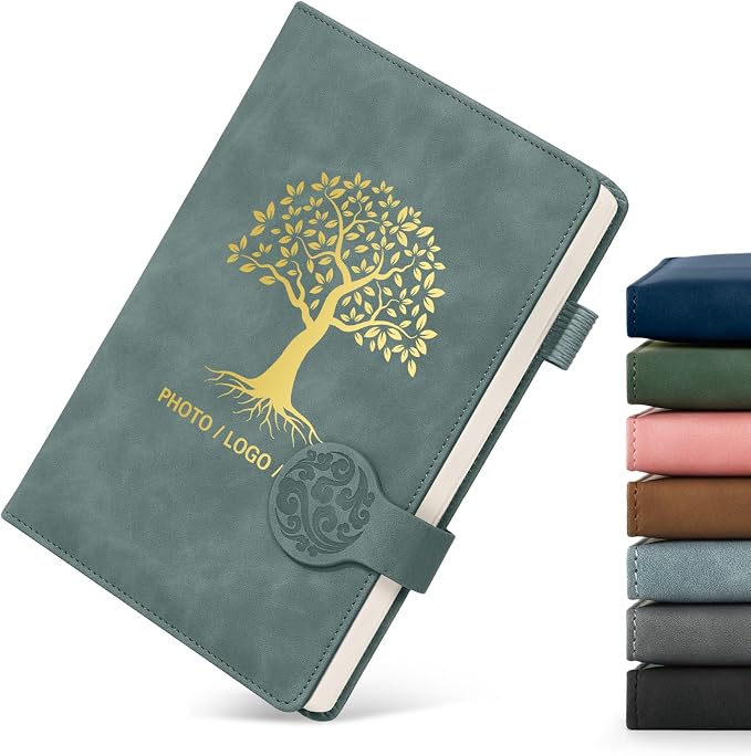 ENOMY A5 Lined Personalized Notebook Set with 10PC Pens Custom Journal for Writing Men Women Custom Notebook New Year Valentine's Day Gift, Blue