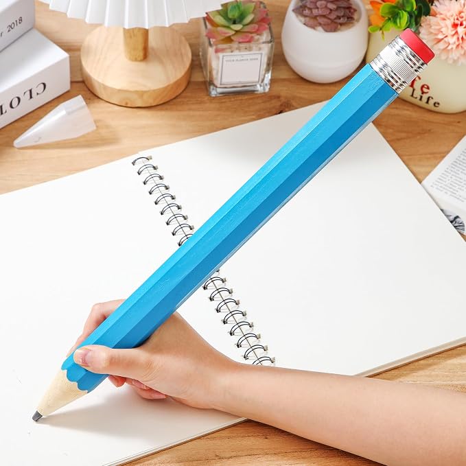 Back to School Gifts for Students 2 Pcs 16 Inch Giant Pencils Wooden Jumbo Pencils Prop Decor Funny with Cap Eraser Large Fun Novelty Gifts for Kids School Kindergarten Home Office(Blue)