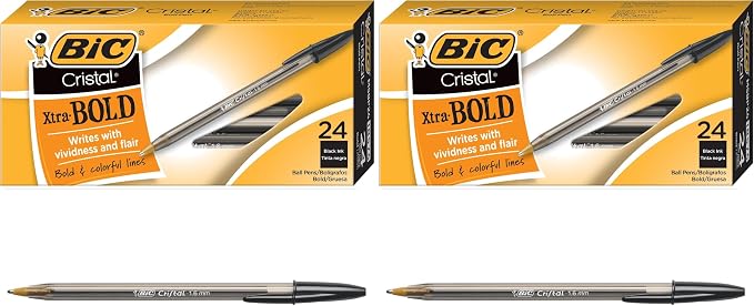 BIC Cristal Xtra Bold Ballpoint Pens,Bold Point (1.6mm) For Vivid And Dramatic Lines,Black Ink,Perfect Ink Pens,24 Count (Pack of 2)