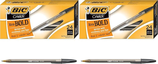 BIC Cristal Xtra Bold Ballpoint Pens,Bold Point (1.6mm) For Vivid And Dramatic Lines,Black Ink,Perfect Ink Pens,24 Count (Pack of 2)