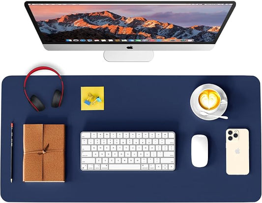 Leather Desk Pad Protector, Waterproof Mouse Pad, PU Desk Mat, Office Desk Cover, Desk Writing Mat for Office/Home/Work/Cubicle (Dark Blue) 23.6x13.7 in