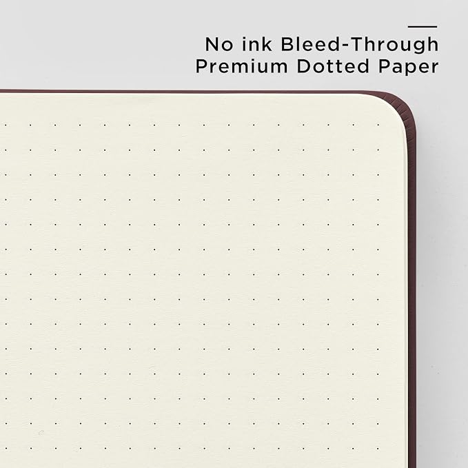 &And Per Se Dotted Journal Notebook – A5 Hardcover, 160 Pages 100gsm Paper, Dot Grid Notebook for Planning & Creative Journaling, 3 Sticker Sheets Included (Dark Red)