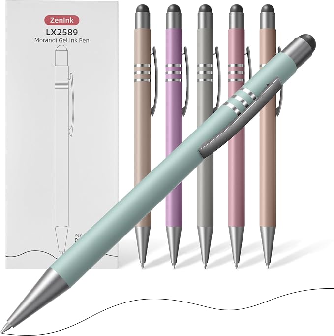 Morandi Gel Pens, 6 Pack Black Ink Pens, Premium Aesthetic Retractable Pens with Stylus,0.5mm Fine Tips, Quick-Drying Ink for Smooth Writing, for Journaling, School, Office, Teachers, Gifts