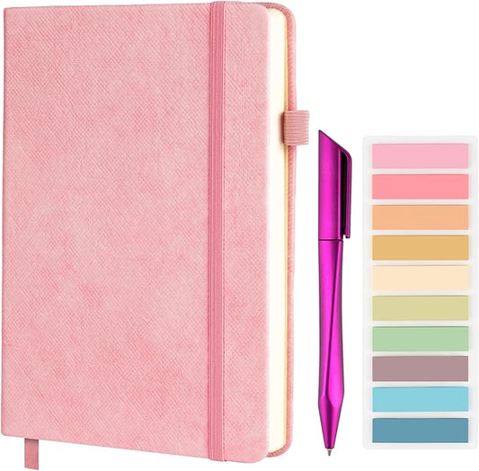 A5 Lined Journal Notebook Set with Pen & Sticky Notes, Hardcover Ruled Notebook 200 Pages Thick Paper, College Ruled Journal for Work Office School, 5.7 x 8.3 in,Pink