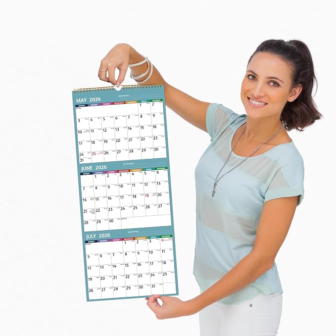 Wall Calendar 2026-2027 - 3 Month Calendar 2026-2027 Vertical, Apr 2026 - Jul 2027, 3 Month Wall Calendar, 11 x 26 In Open, 2026 Calendar with Large Print, Holidays, Thick Paper, Priorities ＆ Notes