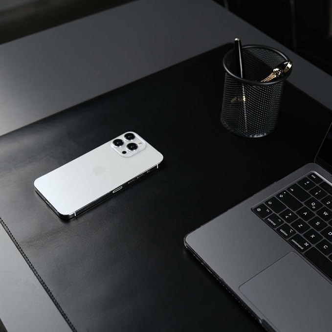 Jersey Genuine Calfskin Leather Desk Pad, Office Desk Mat with Non-Slip Bottom, Smooth Surface for Mouse & Keyboard, Desk Protector (14.6x31.5 inches) (Black)