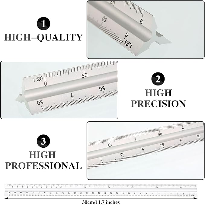 Zonon 10 Pcs Plastic Drawing Template Ruler Geometric Drawing 12 Inch Triangular Aluminum Architect Scale Measuring Templates Building Geometric Kit Plastic Ruler for Drafting (Classic,Clear)