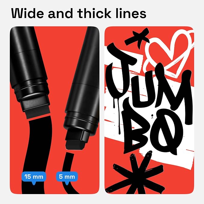 ARTISTRO Black Paint Pens - Jumbo Tips - Set of 5 | Acrylic Paint Markers, Water-Based, For Rock, Glass, Ceramic, Wood, Tire, Fabric, Metal, Canvas, Marking, Painting