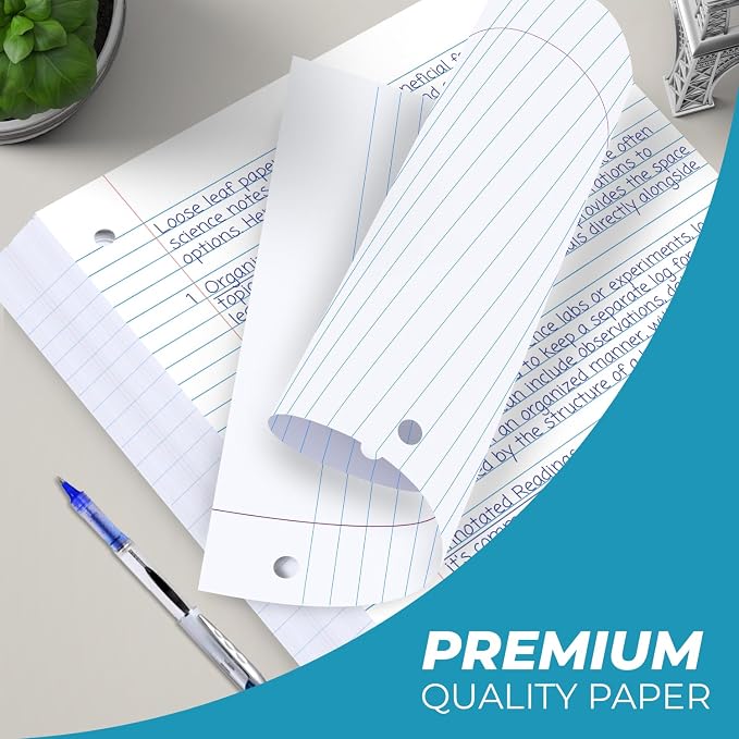 Rosmonde Loose Leaf Paper Bulk, 3600 Sheets, 24 Pack, Wide Ruled Paper | Bulk Notebook Paper, 8" x 10.5", 150 Sheets/Pack, Bulk Office Filler Paper, 3 Hole Punched, Wide Ruled Paper For Binder