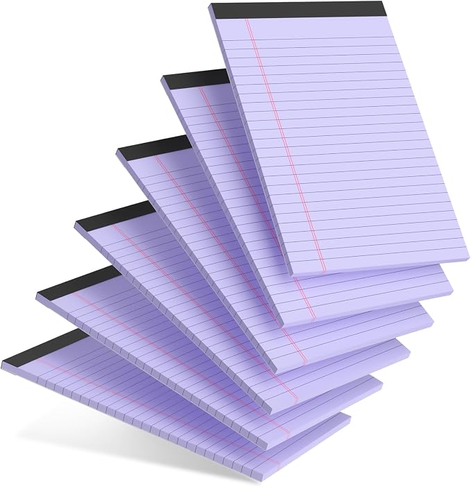 AILZFEI 6pcs Small Legal Pad 5x8 College Ruled Purple Legal Pads Notepads 6 Pack Study Back Writing Pads 5 x 8 Perforated Narrow Ruled Pads of Paper Purple