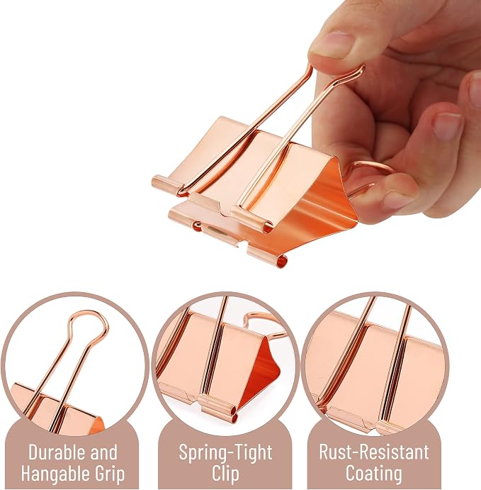 Mr. Pen- Metal Binder Clips, 12 pcs, 2 Inches, Extra Large Size | Rose Gold Binder Paper Clips, Paper Clamps for Office Supplies, Home, School, Business, Document Organizing