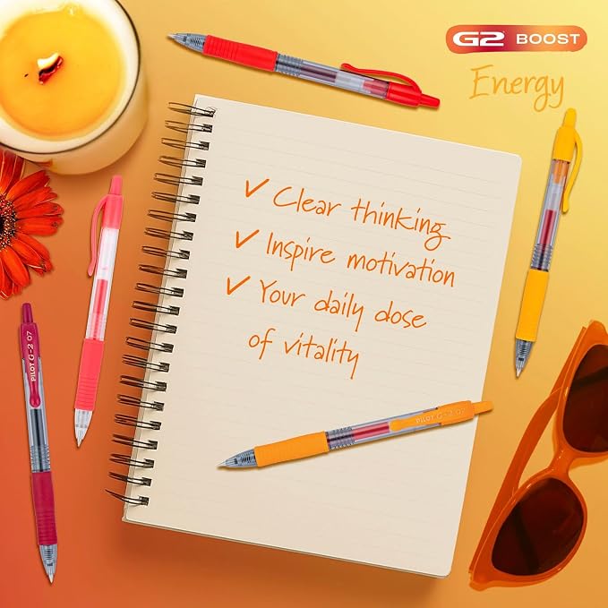 Pilot G2 Premium Gel Roller Pens, G2 Boost Red Pens Pack, The Colors of Energy, 8 Pack Pouch, Fine Point 0.7 mm, Assorted