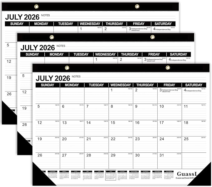 GuassLee 3 Pack Desk Calendar 2026-2027 - 19 Months Academic Calendar 17" × 11.5" Desktop Calendar from Jun. 2026 to Dec. 2027 with Julian Date for Home School Office Desk Top Organizing