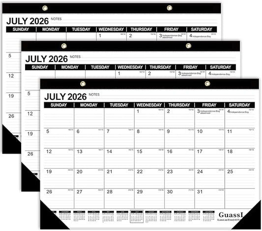 GuassLee 3 Pack Desk Calendar 2026-2027 - 19 Months Academic Calendar 17" × 11.5" Desktop Calendar from Jun. 2026 to Dec. 2027 with Julian Date for Home School Office Desk Top Organizing