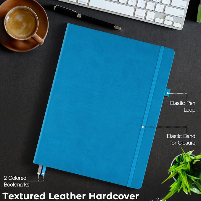 Blank Notebook, Hardcover Sketch Book, 8.5" x 11" Large Blank Journal, No Bleed Thick Paper Sketchbook for Drawing Art, Unlined Notebook Journal for Women Men, A4 Leather Sketchbook, Lay Flat, Blue