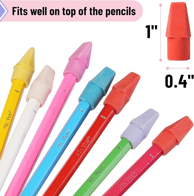 Mr. Pen- Pencil Erasers Toppers, 120 Pack, Colorful, Latex Free, No Smudge | Mr Pen Erasers for Pencils, Pencil Top Erasers, Eraser Caps, Eraser Tops