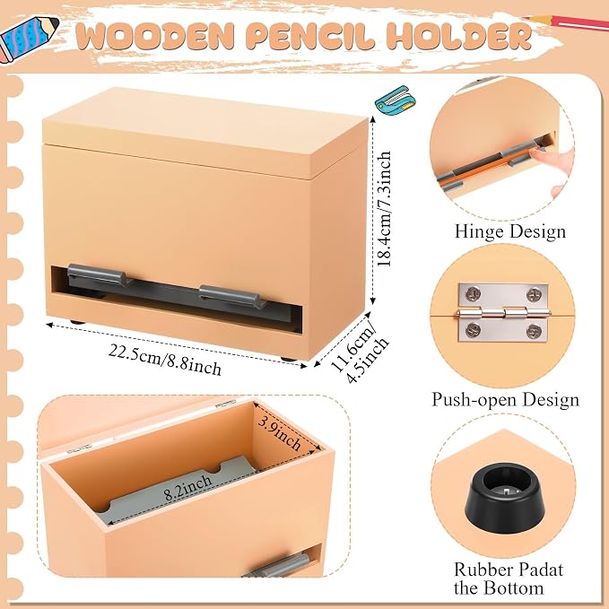 Yalikop 1 Pc Wooden Pencil Dispenser for Classroom Pastel Wood Pencils Holder for up to 200 Pencils Reusable Straw Dispenser for Home Office Teachers Supplies Storage (Classic,Orange)