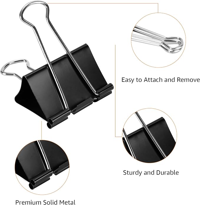Amazon Basics Sturdy Binder Clips for Office Use, 96 Count, Medium, 1.25 in, Black (Pack of 12)