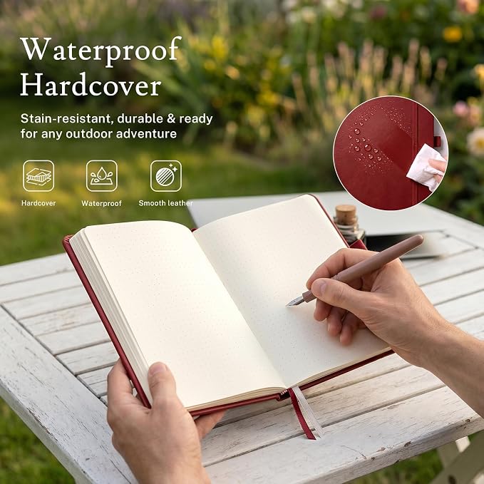 PAGELYST Dotted Journal Notebook, 200 Pages,4 Pack Leather Bullet Journal for Women Men, A5 Medium 5.7'' x 8.3'', 100 GSM Thick Paper for Journaling, Planning, Tracking (Red)