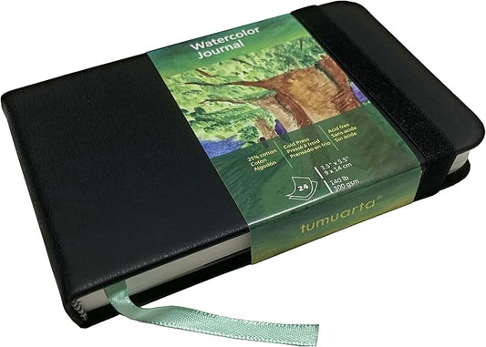 tumuarta Cotton Watercolor Paper Journal Mixed Media Pad On The Go | 3.5x5.5”, 140 LB, 300 GSM, Cotton Paper, Cold Press, 24 Sheets, Watercolor Sketchbooks for Use As Travel Drawing Book