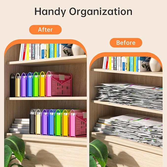 Plastic Expanding File Folder, Transparent Envelopes with Snap Closure | Large Capacity, No Dividers, Fit Letter/A4 Size for School/ Office / Home / Hospital, 3 Colors