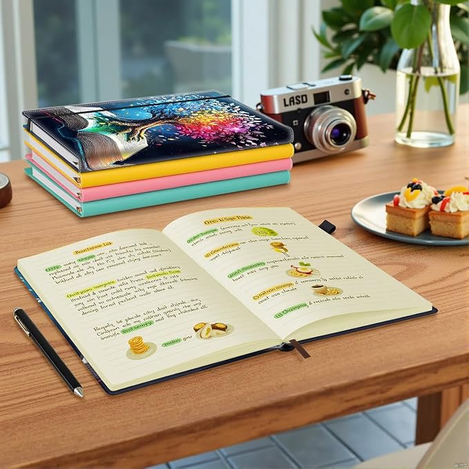 Hardcover Executive Notebooks, A5 PU Leather Lined Journal Notebook, 200 Pages Thick Paper Subject Notebooks for School,Work,Home Writing Business Notebook, Diary Book ，Glowing Tree Book