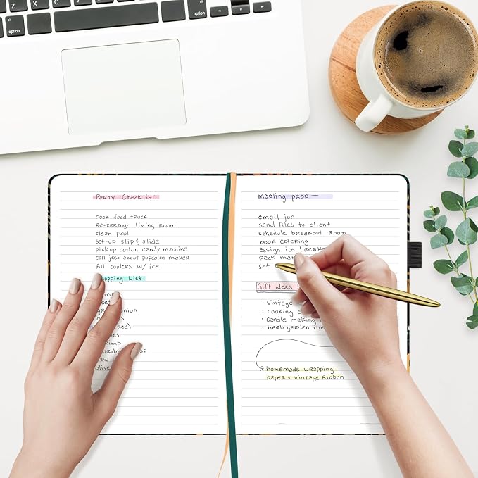 &And Per Se Lined Hardcover Notebook – A5 5.7"x8" College Ruled, 160 Pages, 100gsm Thick Paper – Aesthetic Journal for Women, Gift-Ready Planner, Everyday Writing Notebook (Lunar Leaf)