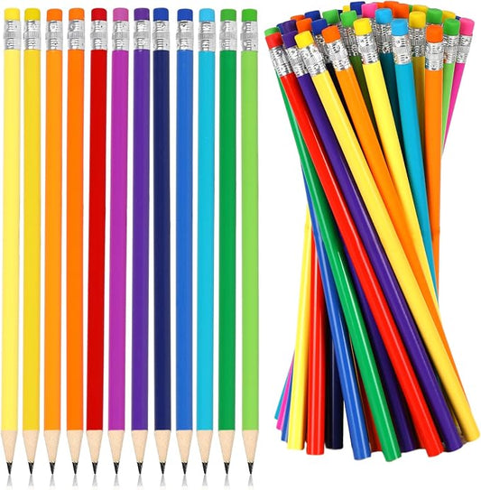 Whaline 48Pcs Colorful Pencils with Erasers Back to School Rainbow Color Wooden Pencil Unsharpened Writing Drawing Pencil for Students Graduation School Office Stationery Gift