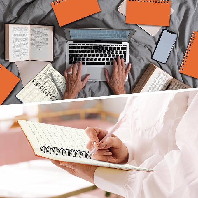 Jutom 6 Pcs Small Spiral Notebooks Memo Pads 3x5 Bulk Small Pocket Notepads Back to School Supplies Mini Notebook with Lined Mini Journals for Office & Work, 120 Pages (Orange)