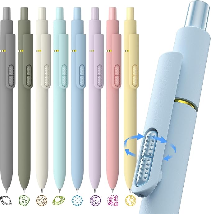 Hiacry 8 Pack Colored Gel Pens - 0.7MM Fine Point Colorful Ink Fidget Pens