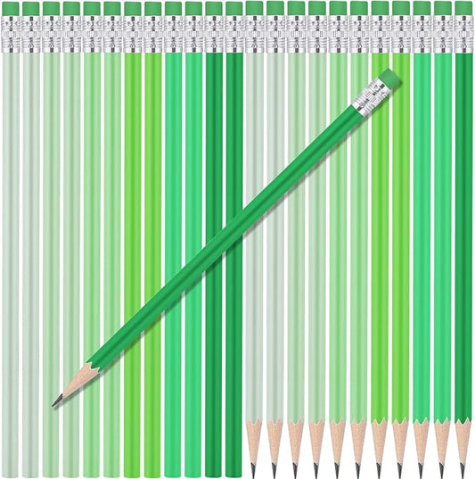 24 Pcs Round Pencils with Eraser 2 HB Cute Pencils Bulk for School Graphite Wood Color Unsharpened Pencil for Drawing Sketching Wedding School Teacher Supplies Student Reward(Green)