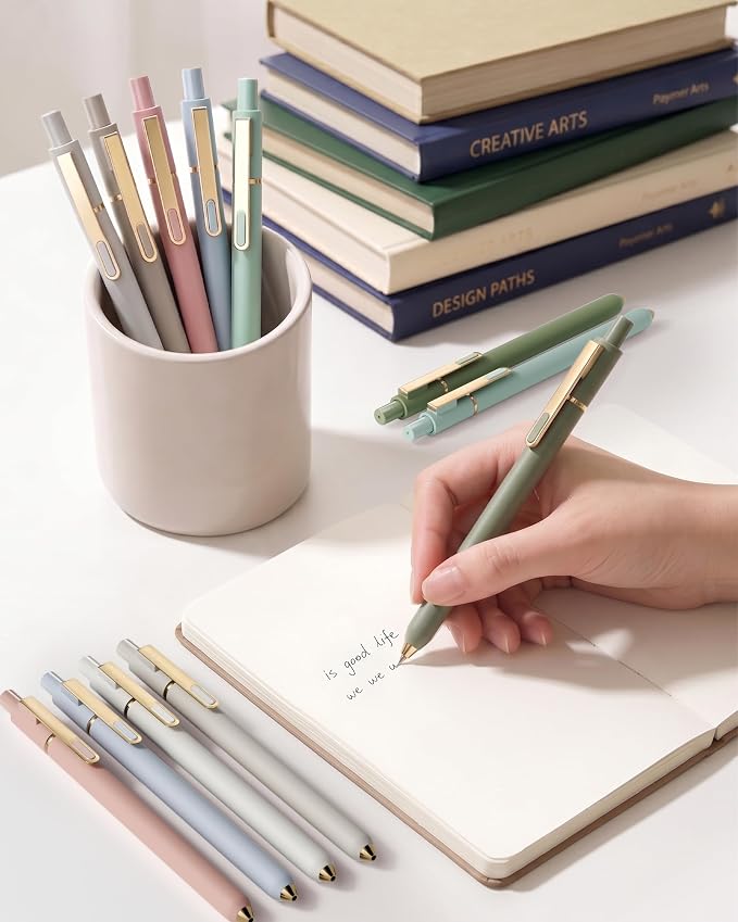 SUNEE Gel Pens, 12 Pack 0.5mm Pens Fine Point Smooth Writing Pens with Quick-Dry Black Ink, Cute Aesthetic School Office Note-Taking Pens for Journaling - Morandi