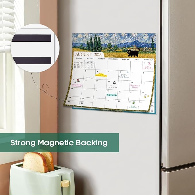 Aesthetic 2026-2027 Magnetic Calendar for Refrigerator, 21-Month Fridge Calendar Magnet from April 2026 to December 2027, Easy Organizing, Black Cats