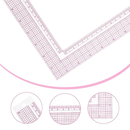 TIESOME L-Square Ruler Clear Sewing Ruler, Plastic Measure Tailor Ruler 90 Degree Clear Sewing Ruler Square Framing Measuring Tool Fabric Sewing Measuring Supplies for Pattern Making(1 PCS)