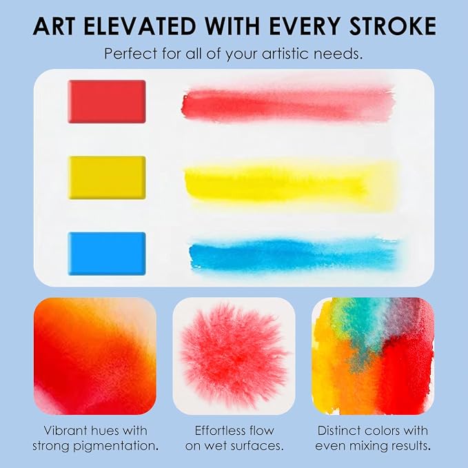 Grabie Watercolor Paint Set, Pack of 56 Colors Handheld Watercolor Set of Water Brush Pen, Palette and Removable Sponge, Portable Watercolor Paint for Artist Beginner and Professional