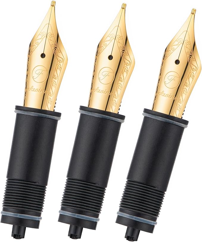 Asvine 3 PCS Fountain Pen Replaced Nibs, 6 Gold Plated Fine Nib V169, P20, P30 and V126