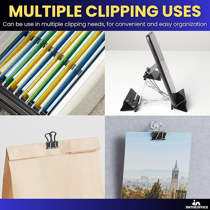 1InTheOffice Small Binder Clips, Paper Clamps, 38" Capacity, Black, 144 Pack