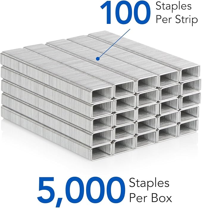 Swingline Staples, Heavy Duty, 1/4" Length, 25 Sheet Capacity, 100/Strip, 5000/Box, (79394) (Pack of 10)