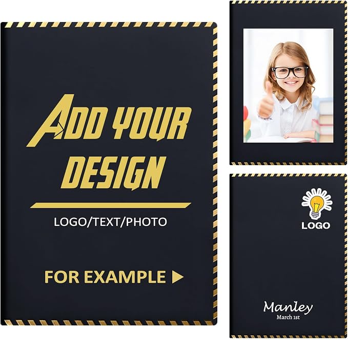 Custom A5 Personalized Notebook with Your Logo Text PU Leather Customizable Notebook Daily Journals For Writeing-200 Lined Pages(Black)