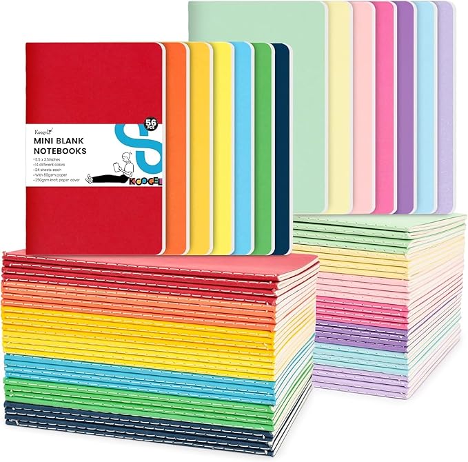 Koogel 56 Pack Mini Notebooks Bulk, Blank Small Pocket Notepads 3.5 x 5.5 Inch Memo Notepad Journals for Kids Students School Office Supplies