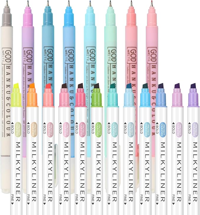 HANKU 20 Pack Bible Highlighters and Pens No Bleed Through for Bible Study | 12 Pastel Highlighters & 8-Color 0.38mm Fine Point Pen, Quick Dry, No Bleed, Bible Study Journaling School Office Supplies