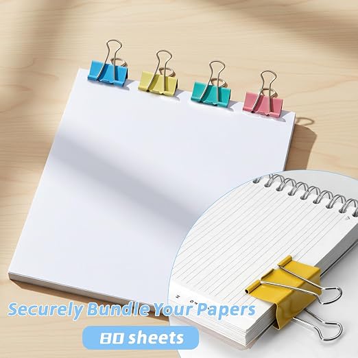 150pcs Binder Clips 1.25 Inches Medium Colored Binder Office Clamps Colored Paper Clips and Binder Clip Bulk for Office Supplies, Home, School (Medium-Color)