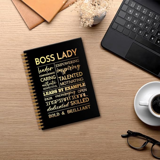 Boss Lady 160 Blank Pages Gold Foil Hardcover Spiral Notebook, New Business Owner Gifts Women Boss Gifts for Boss Female, Appreciation Gifts for Women Entrepreneurs, Boss Day Women's Day Gifts