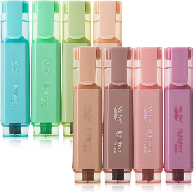 Mr. Pen- Highlighters, 8 Pack, Vintage Colors | Highlighters with Firm Chisel Tip, Quick Dry & Non-Toxic, No Bleed on Standard Paper, Ideal for Highlighting, Underlining