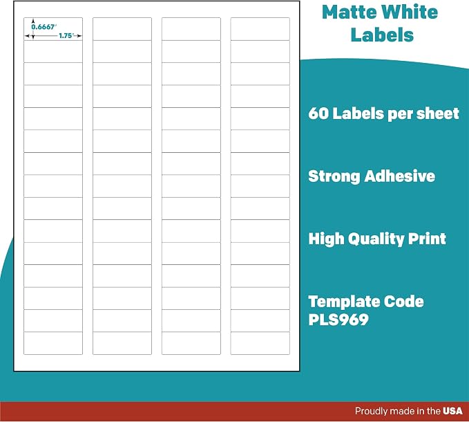 Premium Label Supply White Sticker Return Address Labels – 1-3/4" x 2/3" – Laser/Inkjet Compatible – (60 per Sheet), 500 Sheets – 30,000 Total Adhesive Labels