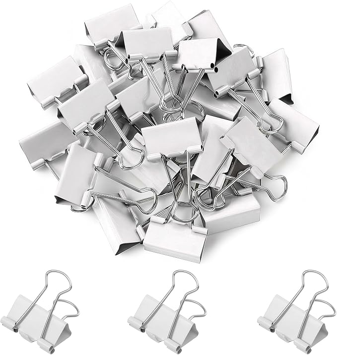 30 Pack Medium White Binder Clips 1-1/4 Inch (32 mm), Colored Middle Size Paper Clamps, Large Big Paper Clips for Office Home School Business 1.25"